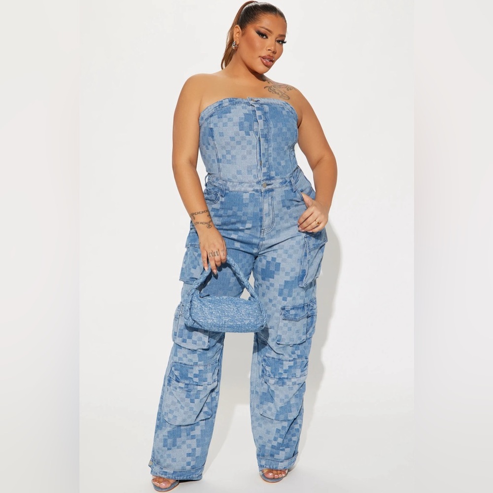 Fashion Nova Here At Last Denim Jumpsuit